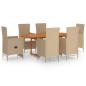 Preview: 7-tlg. Garten-Essgruppe Poly Rattan Beige