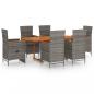 Preview: 7-tlg. Garten-Essgruppe Poly Rattan Grau