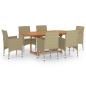 Preview: 7-tlg. Garten-Essgruppe Poly Rattan Beige