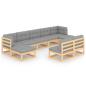 Preview: 9-tlg. Garten-Lounge-Set mit Kissen Massivholz Kiefer