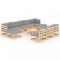 Preview: 11-tlg. Garten-Lounge-Set mit Kissen Kiefer Massivholz
