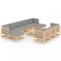Preview: 11-tlg. Garten-Lounge-Set mit Kissen Kiefer Massivholz