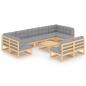Preview: 10-tlg. Garten-Lounge-Set mit Kissen Massivholz Kiefer