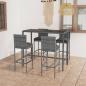 Preview: ARDEBO.de - 5-tlg. Gartenbar-Set mit Kissen Poly Rattan Grau