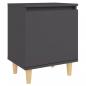 Preview: ARDEBO.de - Nachttisch mit Massivholz-Beinen Grau 40x30x50 cm