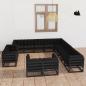 Preview: ARDEBO.de - 13-tlg. Garten-Lounge-Set mit Kissen Schwarz Massivholz Kiefer