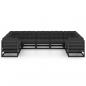 Preview: 9-tlg. Garten-Lounge-Set mit Kissen Schwarz Massivholz Kiefer