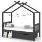 Preview: ARDEBO.de - Kinderbett mit Schublade Dunkelgrau Massivholz Kiefer 80x160 cm
