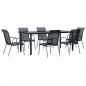 Preview: ARDEBO.de - 7-tlg. Garten-Essgruppe Schwarz Stahl und Textilene