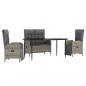 Preview: 4-tlg. Garten-Essgruppe mit Kissen Grau Poly Rattan