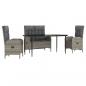 Preview: 4-tlg. Garten-Essgruppe mit Kissen Grau Poly Rattan