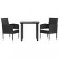 Preview: ARDEBO.de - 3-tlg. Garten-Essgruppe Schwarz Poly Rattan und Stahl