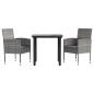 Preview: ARDEBO.de - 3-tlg. Garten-Essgruppe Grau und Schwarz Poly Rattan und Stahl