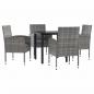 Preview: ARDEBO.de - 5-tlg. Garten-Essgruppe Grau und Schwarz Poly Rattan und Stahl
