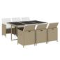 Preview: 7-tlg. Garten-Essgruppe mit Kissen Poly Rattan Beige