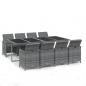 Preview: 9-tlg. Garten-Essgruppe mit Kissen Poly Rattan Grau