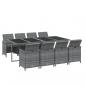 Preview: 9-tlg. Garten-Essgruppe mit Kissen Poly Rattan Grau