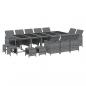 Preview: 15-tlg. Garten-Essgruppe mit Kissen Poly Rattan Grau