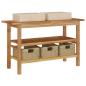 Preview: Waschtisch mit Creme Marmorbecken Massivholz Teak