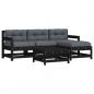 Preview: ARDEBO.de - 5-tlg. Garten-Lounge-Set mit Kissen Schwarz Massivholz