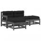 Preview: 4-tlg. Garten-Lounge-Set mit Kissen Grau Massivholz