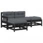 Preview: ARDEBO.de - 4-tlg. Garten-Lounge-Set mit Kissen Schwarz Massivholz