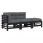 Preview: 3-tlg. Garten-Lounge-Set mit Kissen Schwarz Massivholz