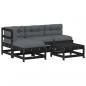 Preview: 5-tlg. Garten-Lounge-Set mit Kissen Schwarz Massivholz