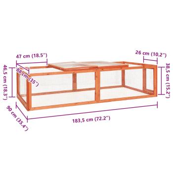 Kaninchenstall 183x90x46,5 cm Massivholz Tanne