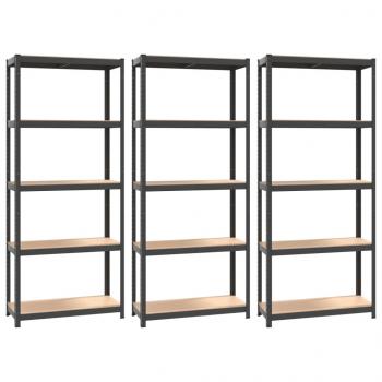 Regale mit 5 Böden 3 Stk. Anthrazit Stahl & Holzwerkstoff