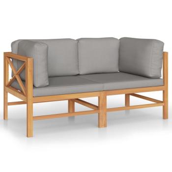 2-Sitzer-Gartensofa mit Grauen Kissen Massivholz Teak