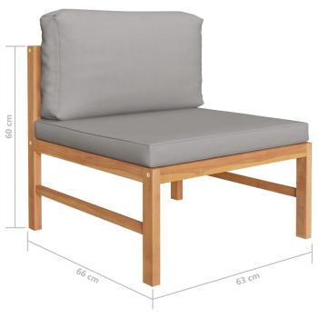 3-Sitzer-Gartensofa mit Grauen Kissen Massivholz Teak