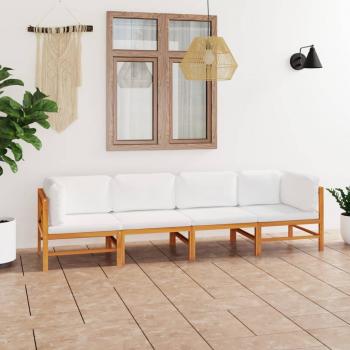 ARDEBO.de - 4-Sitzer-Gartensofa mit Creme Kissen Massivholz Teak