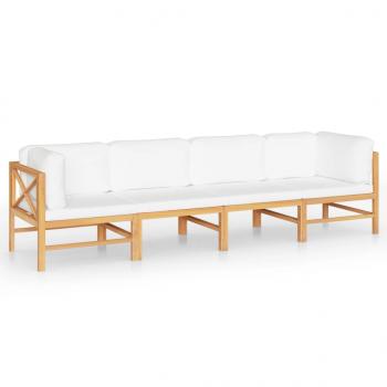 4-Sitzer-Gartensofa mit Creme Kissen Massivholz Teak