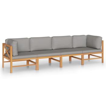 4-Sitzer-Gartensofa mit Grauen Kissen Massivholz Teak