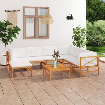 ARDEBO.de - 8-tlg. Garten-Lounge-Set mit Creme Kissen Massivholz Teak
