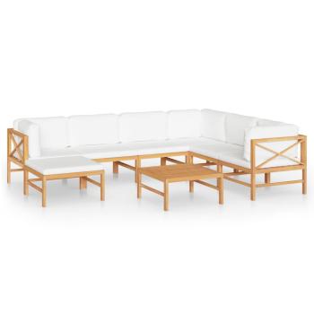 8-tlg. Garten-Lounge-Set mit Creme Kissen Massivholz Teak