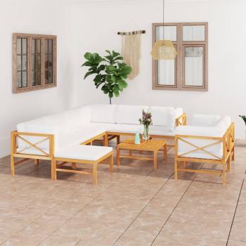 ARDEBO.de - 10-tlg. Garten-Lounge-Set mit Creme Kissen Massivholz Teak