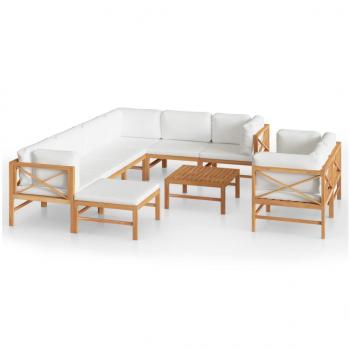 10-tlg. Garten-Lounge-Set mit Creme Kissen Massivholz Teak
