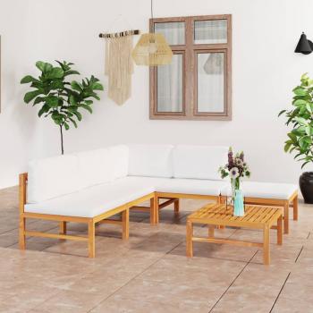 ARDEBO.de - 6-tlg. Garten-Lounge-Set mit Creme Kissen Massivholz Teak