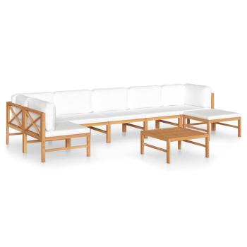 8-tlg. Garten-Lounge-Set mit Creme Kissen Massivholz Teak