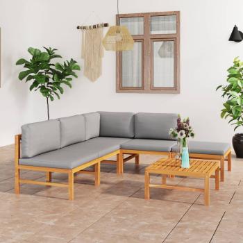 ARDEBO.de - 6-tlg. Garten-Lounge-Set mit Grauen Kissen Massivholz Teak