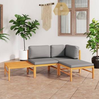 ARDEBO.de - 4-tlg. Garten-Lounge-Set mit Grauen Kissen Massivholz Teak