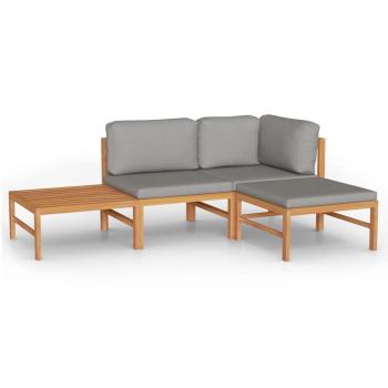 4-tlg. Garten-Lounge-Set mit Grauen Kissen Massivholz Teak
