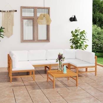ARDEBO.de - 7-tlg. Garten-Lounge-Set mit Creme Kissen Massivholz Teak