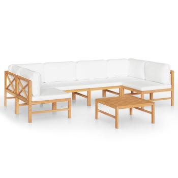 7-tlg. Garten-Lounge-Set mit Creme Kissen Massivholz Teak