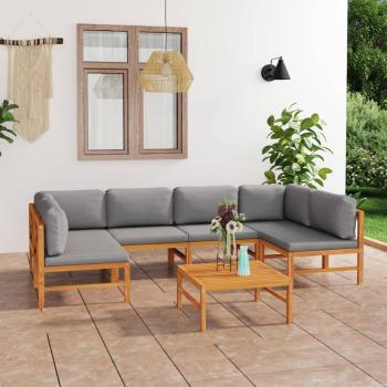 ARDEBO.de - 7-tlg. Garten-Lounge-Set mit Grauen Kissen Massivholz Teak