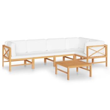 6-tlg. Garten-Lounge-Set mit Creme Kissen Massivholz Teak