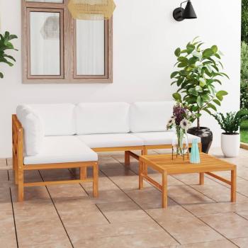 ARDEBO.de - 5-tlg. Garten-Lounge-Set mit Creme Kissen Massivholz Teak