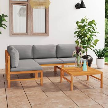 ARDEBO.de - 5-tlg. Garten-Lounge-Set mit Grauen Kissen Massivholz Teak